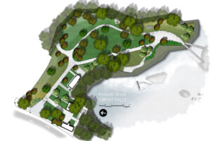 A colored illustrative site plan for the project.